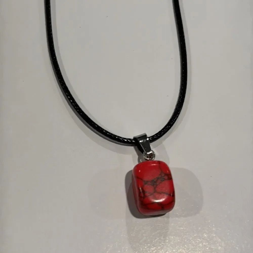Red Pendant Necklace with Black Cord